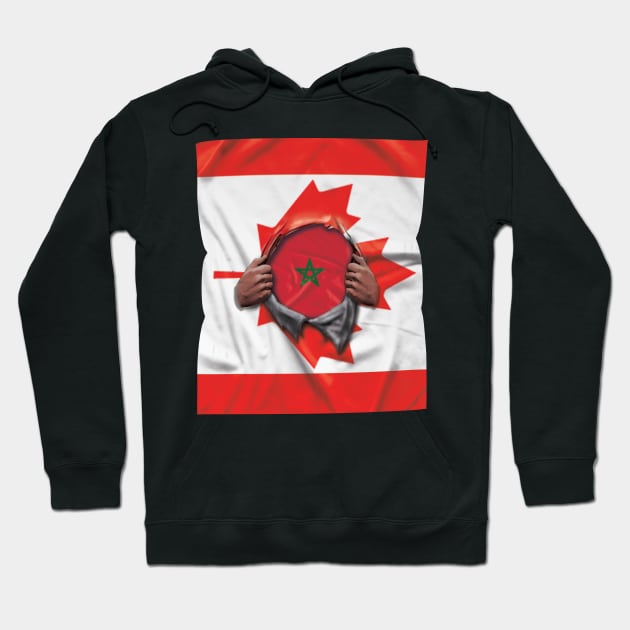 Morocco Flag Canadian Flag Ripped Open - Gift for Moroccan From Morocco Hoodie by Country Flags